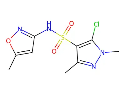 5-chloro-1,3-dimethyl-N-(5-methyl-1,2-oxazol-3-yl)pyrazole-4-sulfonamide structure