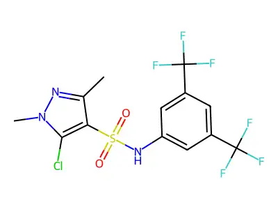 N4-[3,5-di(trifluoromethyl)phenyl]-5-chloro-1,3-dimethyl-1H-pyrazole-4-sulphonamide structure