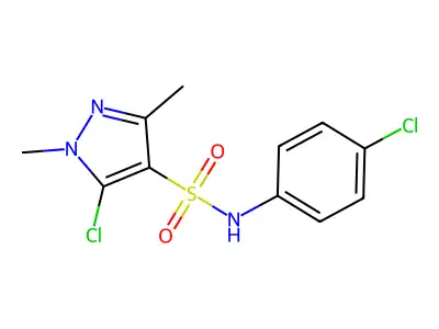 5-chloro-N-(4-chlorophenyl)-1,3-dimethylpyrazole-4-sulfonamide structure