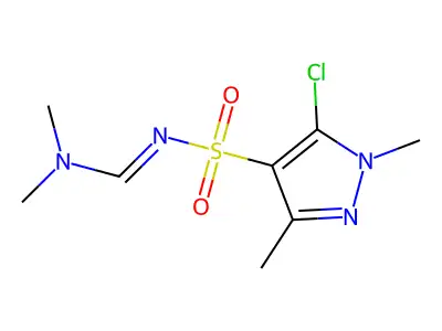 N4-[(dimethylamino)methylidene]-5-chloro-1,3-dimethyl-1H-pyrazole-4-sulphonamide structure