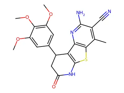 2-amino-4-methyl-7-oxo-9-(3,4,5-trimethoxyphenyl)-6,7,8,9-tetrahydrothieno[2,3-b:4,5-b']dipyridine-3-carbonitrile structure