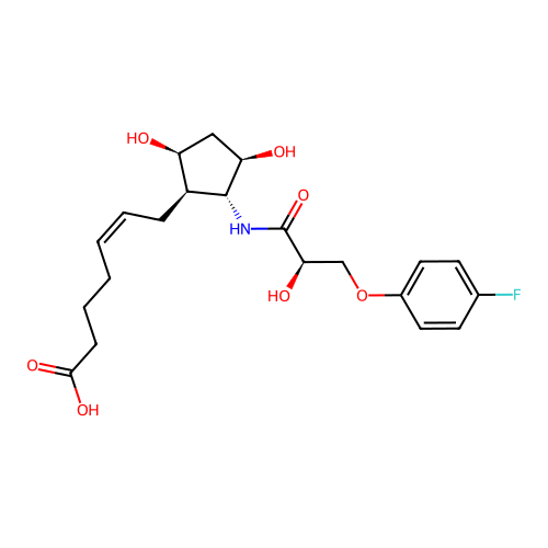 7-(N-(2R-Hydroxy-2-(4-fluorophenyloxy)ethylcarbonyl)-2-amino-3,5-dihydroxycyclopentyl)-5-heptenoic acid structure