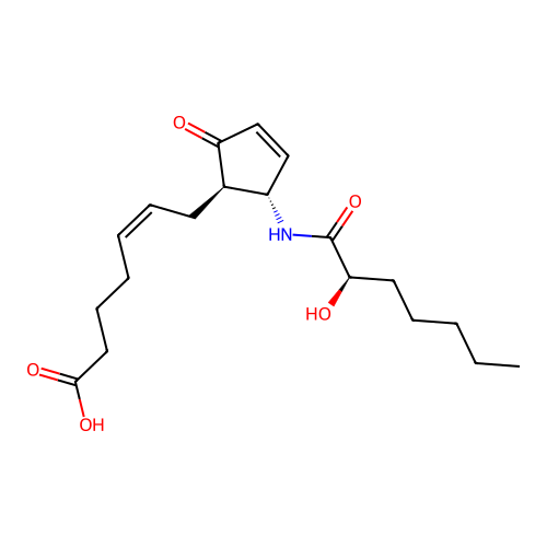 7-(N-(2R-hydroxyhexylcarbonyl)-2-amino-5-oxo-3-cyclopentenyl)-5-heptenoic acid structure
