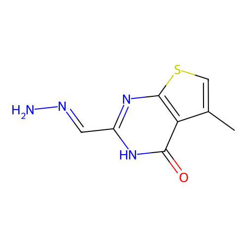 2-methanehydrazonoyl-5-methyl-3H-thieno[2,3-d]pyrimidin-4-one structure