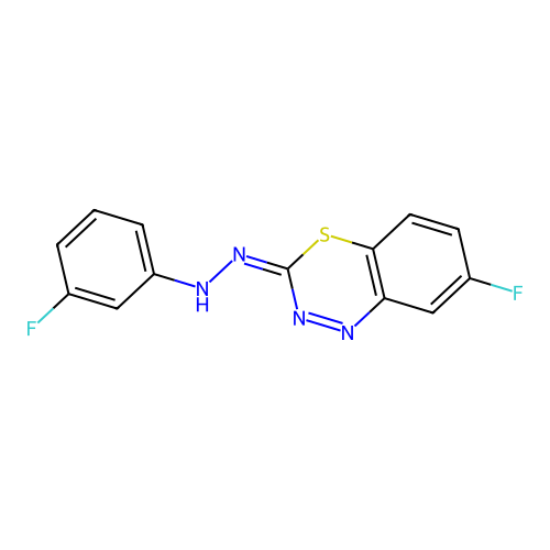 3-fluoro-N-[(E)-(7-fluoro-4,1,2-benzothiadiazin-3-ylidene)amino]aniline structure