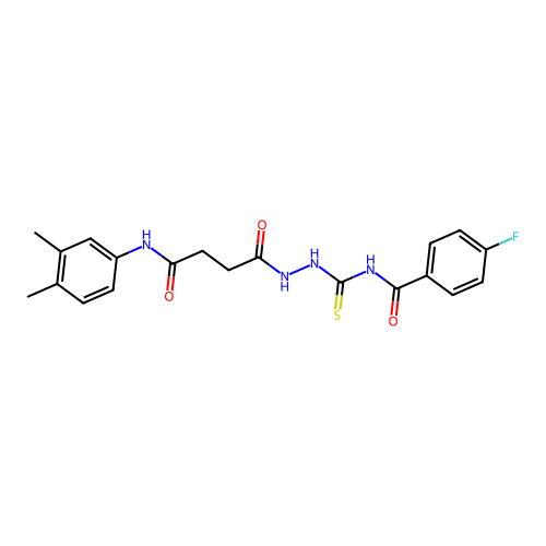N-[(2-{4-[(3,4-dimethylphenyl)amino]-4-oxobutanoyl}hydrazino)carbonothioyl]-4-fluorobenzamide structure