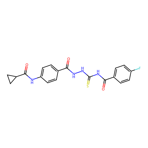 N-[(2-{4-[(cyclopropylcarbonyl)amino]benzoyl}hydrazino)carbonothioyl]-4-fluorobenzamide structure