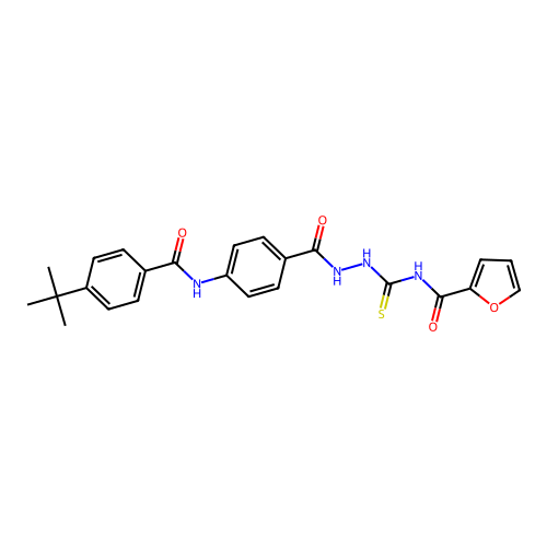 N-[(2-{4-[(4-tert-butylbenzoyl)amino]benzoyl}hydrazino)carbonothioyl]-2-furamide structure