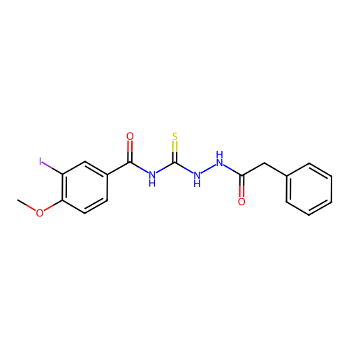 3-iodo-4-methoxy-N-{[2-(phenylacetyl)hydrazinyl]carbonothioyl}benzamide structure