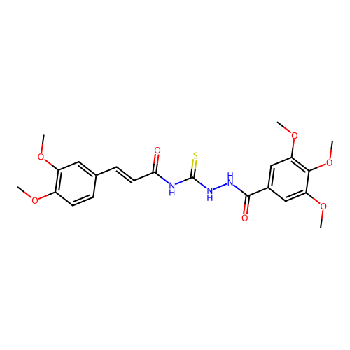 (E)-3-(3,4-dimethoxyphenyl)-N-[[(3,4,5-trimethoxybenzoyl)amino]carbamothioyl]prop-2-enamide structure