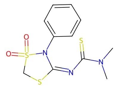 3-(1,1-Dioxo-2-phenyl-1,4,2-dithiazolidin-3-ylidene)-1,1-dimethylthiourea structure