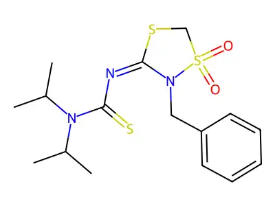 3-(2-Benzyl-1,1-dioxo-1,4,2-dithiazolidin-3-ylidene)-1,1-di(propan-2-yl)thiourea structure