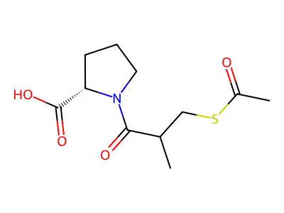 (2S)-1-(3-Acetylthio-2-methyl-1-oxopropyl)-L-proline structure