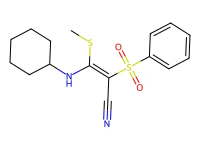 2-Propenenitrile, 3-(cyclohexylamino)-3-(methylthio)-2-(phenylsulfonyl)- structure