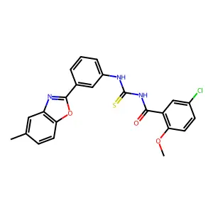 5-chloro-2-methoxy-N-{[3-(5-methyl-1,3-benzoxazol-2-yl)phenyl]carbamothioyl}benzamide structure
