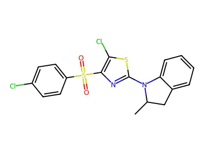 1-[5-chloro-4-(4-chlorobenzenesulfonyl)-1,3-thiazol-2-yl]-2-methyl-2,3-dihydro-1H-indole structure
