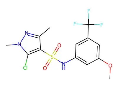 N4-[3-methoxy-5-(trifluoromethyl)phenyl]-5-chloro-1,3-dimethyl-1H-pyrazole-4-sulphonamide structure