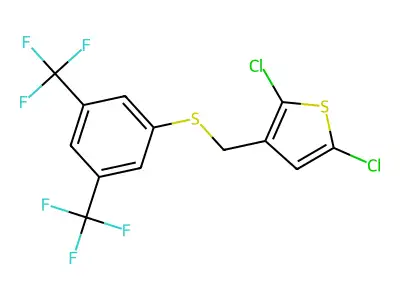3-({[3,5-Bis(trifluoromethyl)phenyl]thio}methyl)-2,5-dichlorothiophene structure