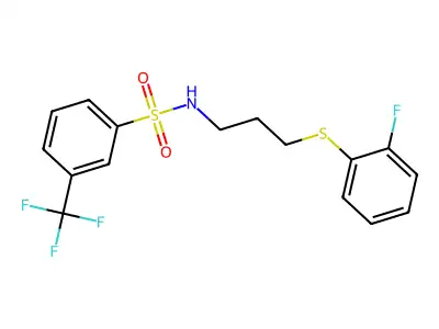 N-{3-[(2-fluorophenyl)thio]propyl}-3-(trifluoromethyl)benzenesulphonamide structure