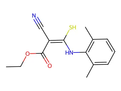 Ethyl 2-cyano-3-(2,6-dimethylanilino)-3-mercaptoacrylate structure