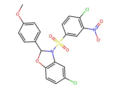 5-chloro-3-[(4-chloro-3-nitrophenyl)sulphonyl]-2-(4-methoxyphenyl)-2,3-dihydro-1,3-benzoxazole structure