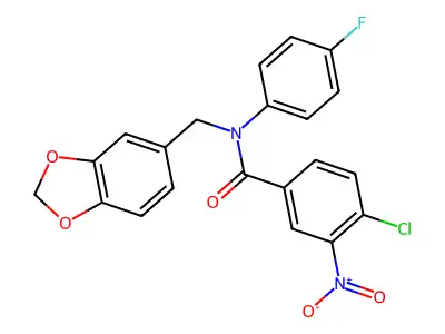 N1-(1,3-benzodioxol-5-ylmethyl)-N1-(4-fluorophenyl)-4-chloro-3-nitrobenzamide structure