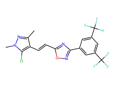 5-[2-(5-chloro-1,3-dimethyl-1H-pyrazol-4-yl)vinyl]-3-[3,5-di(trifluoromethyl)phenyl]-1,2,4-oxadiazole structure