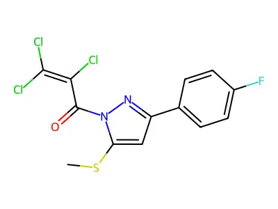 2,3,3-trichloro-1-[3-(4-fluorophenyl)-5-(methylthio)-1H-pyrazol-1-yl]prop-2-en-1-one structure