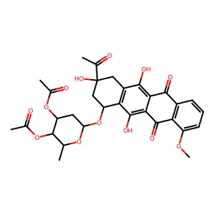 [3-acetyloxy-6-[[(1S,3S)-3-acetyl-3,5,12-trihydroxy-10-methoxy-6,11-dioxo-2,4-dihydro-1H-tetracen-1-yl]oxy]-2-methyloxan-4-yl] acetate structure