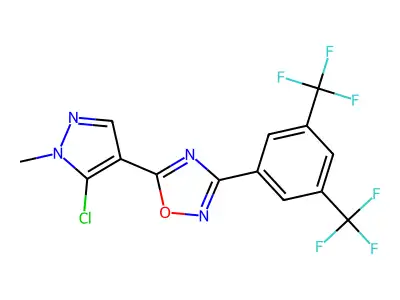 3-[3,5-bis(trifluoromethyl)phenyl]-5-(5-chloro-1-methyl-1H-pyrazol-4-yl)-1,2,4-oxadiazole structure