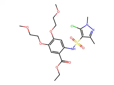 Benzoic acid, 2-[[(5-chloro-1,3-dimethyl-1H-pyrazol-4-yl)sulfonyl]amino]-4,5-bis(2-methoxyethoxy)-, ethyl ester structure