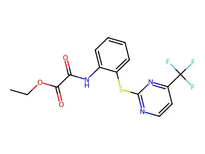 Ethyl 2-oxo-2-(2-{[4-(trifluoromethyl)pyrimidin-2-yl]thio}anilino)acetate structure