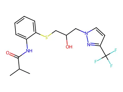 N1-[2-({2-hydroxy-3-[3-(trifluoromethyl)-1H-pyrazol-1-yl]propyl}thio)phenyl]-2-methylpropanamide structure