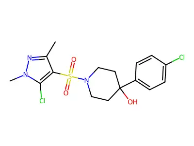 1-[(5-chloro-1,3-dimethyl-1h-pyrazol-4-yl)sulfonyl]-4-(4-chlorophenyl)piperidin-4-ol structure