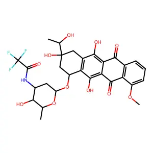 2,2,2-trifluoro-N-[3-hydroxy-2-methyl-6-[[(1S,3S)-3,5,12-trihydroxy-3-(1-hydroxyethyl)-10-methoxy-6,11-dioxo-2,4-dihydro-1H-tetracen-1-yl]oxy]oxan-4-yl]acetamide structure