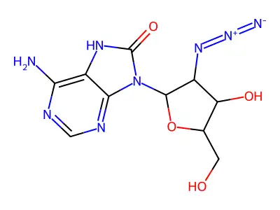 6-amino-9-[3-azido-4-hydroxy-5-(hydroxymethyl)oxolan-2-yl]-7H-purin-8-one structure