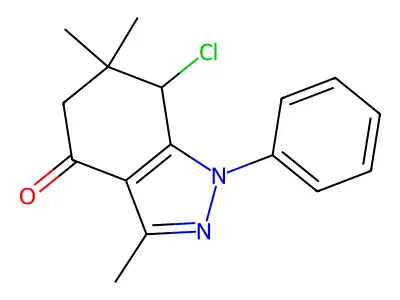 7-Chloro-3,6,6-trimethyl-1-phenyl-5,7-dihydroindazol-4-one structure