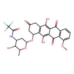 (S)-3,4-Dihydro-5,12-dihydroxy-7-methoxy-4-[[2,3,6-trideoxy-3-[(trifluoroacetyl)amino]-alpha-L-lyxo-hexopyranosyl]oxy]-2,6,11(1H)-naphthacenetrione structure
