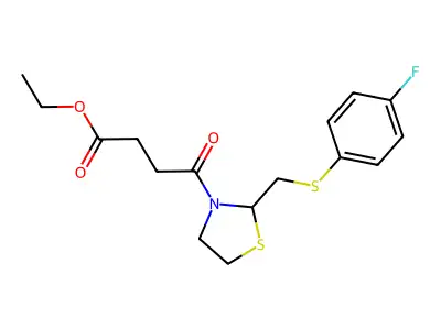 Ethyl 4-(2-{[(4-fluorophenyl)thio]methyl}-1,3-thiazolan-3-yl)-4-oxobutanoate structure