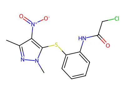 N1-{2-[(1,3-Dimethyl-4-nitro-1H-pyrazol-5-yl)thio]phenyl}-2-chloroacetamide structure