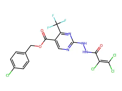 4-chlorobenzyl 2-[2-(2,3,3-trichloroacryloyl)hydrazino]-4-(trifluoromethyl)pyrimidine-5-carboxylate structure