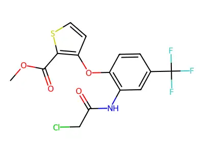 methyl 3-[2-[(2-chloroacetyl)amino]-4-(trifluoromethyl)phenoxy]thiophene-2-carboxylate structure