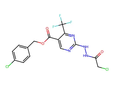 4-chlorobenzyl 2-[2-(2-chloroacetyl)hydrazino]-4-(trifluoromethyl)pyrimidine-5-carboxylate structure