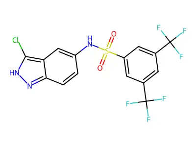 N-(3-chloro-1H-indazol-5-yl)-3,5-bis(trifluoromethyl)benzenesulphonamide structure