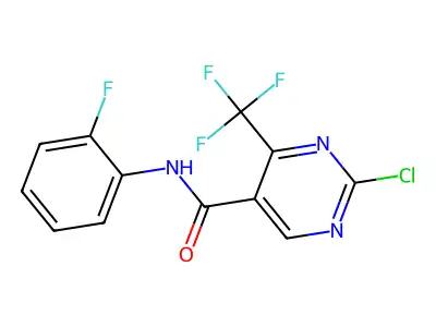 N5-(2-fluorophenyl)-2-chloro-4-(trifluoromethyl)pyrimidine-5-carboxamide structure