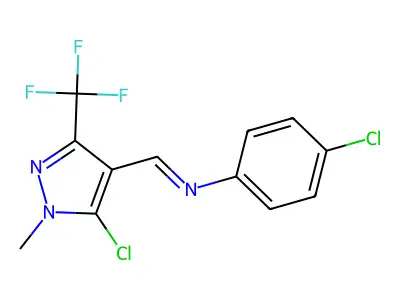 4-chloro-N-{(E)-[5-chloro-1-methyl-3-(trifluoromethyl)-1H-pyrazol-4-yl]methylidene}aniline structure
