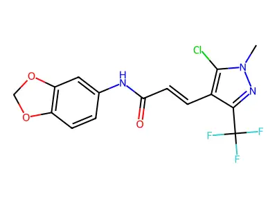 N1-(1,3-benzodioxol-5-yl)-3-[5-chloro-1-methyl-3-(trifluoromethyl)-1H-pyrazol-4-yl]acrylamide structure