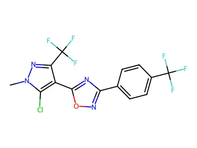 5-[5-chloro-1-methyl-3-(trifluoromethyl)-1H-pyrazol-4-yl]-3-[4-(trifluoromethyl)phenyl]-1,2,4-oxadiazole structure