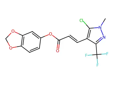 1,3-benzodioxol-5-yl 3-[5-chloro-1-methyl-3-(trifluoromethyl)-1H-pyrazol-4-yl]acrylate structure