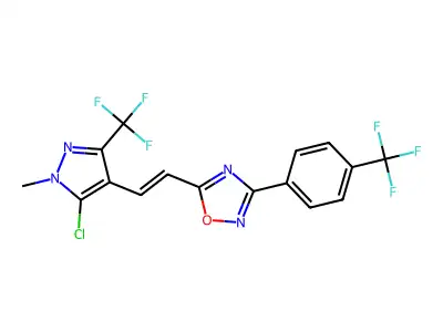 5-{2-[5-chloro-1-methyl-3-(trifluoromethyl)-1H-pyrazol-4-yl]vinyl}-3-[4-(trifluoromethyl)phenyl]-1,2,4-oxadiazole structure